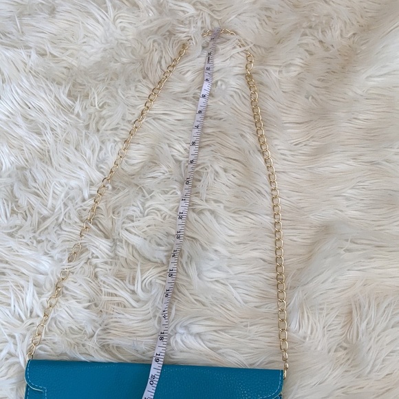 Turquoise blue Crossbody Clutch scalloped gold hardware envelope purse handbag - Picture 14 of 16